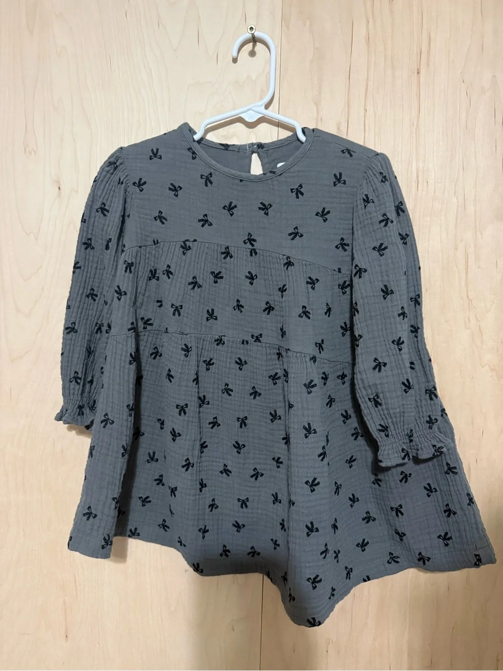 Zara Gray Dress with Black Bow Print